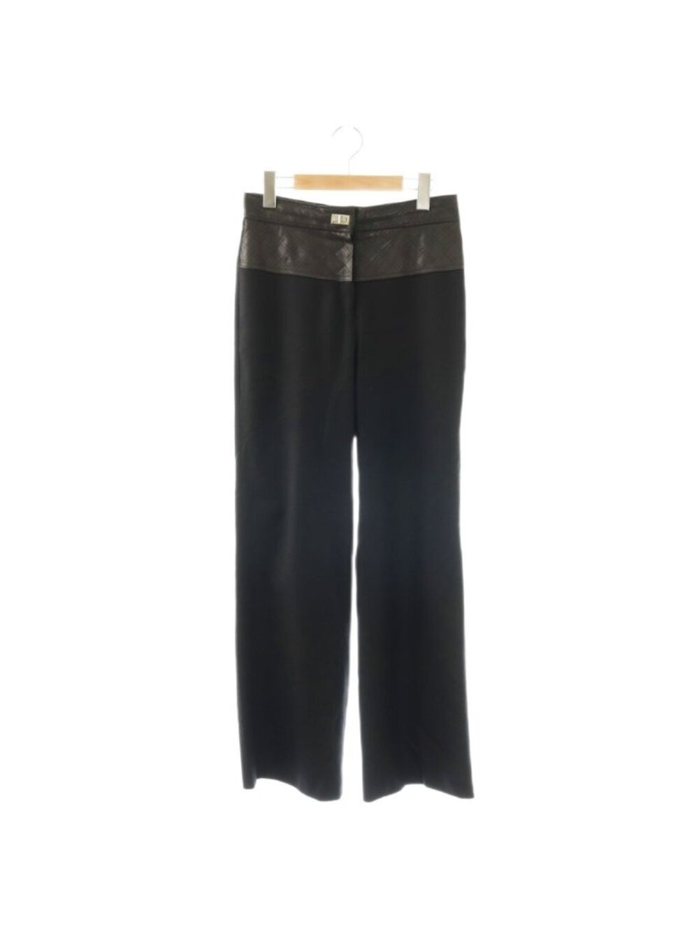 Chanel Wide Pants Cashmere Blend Leather Trim Turnlock 36 Black ES